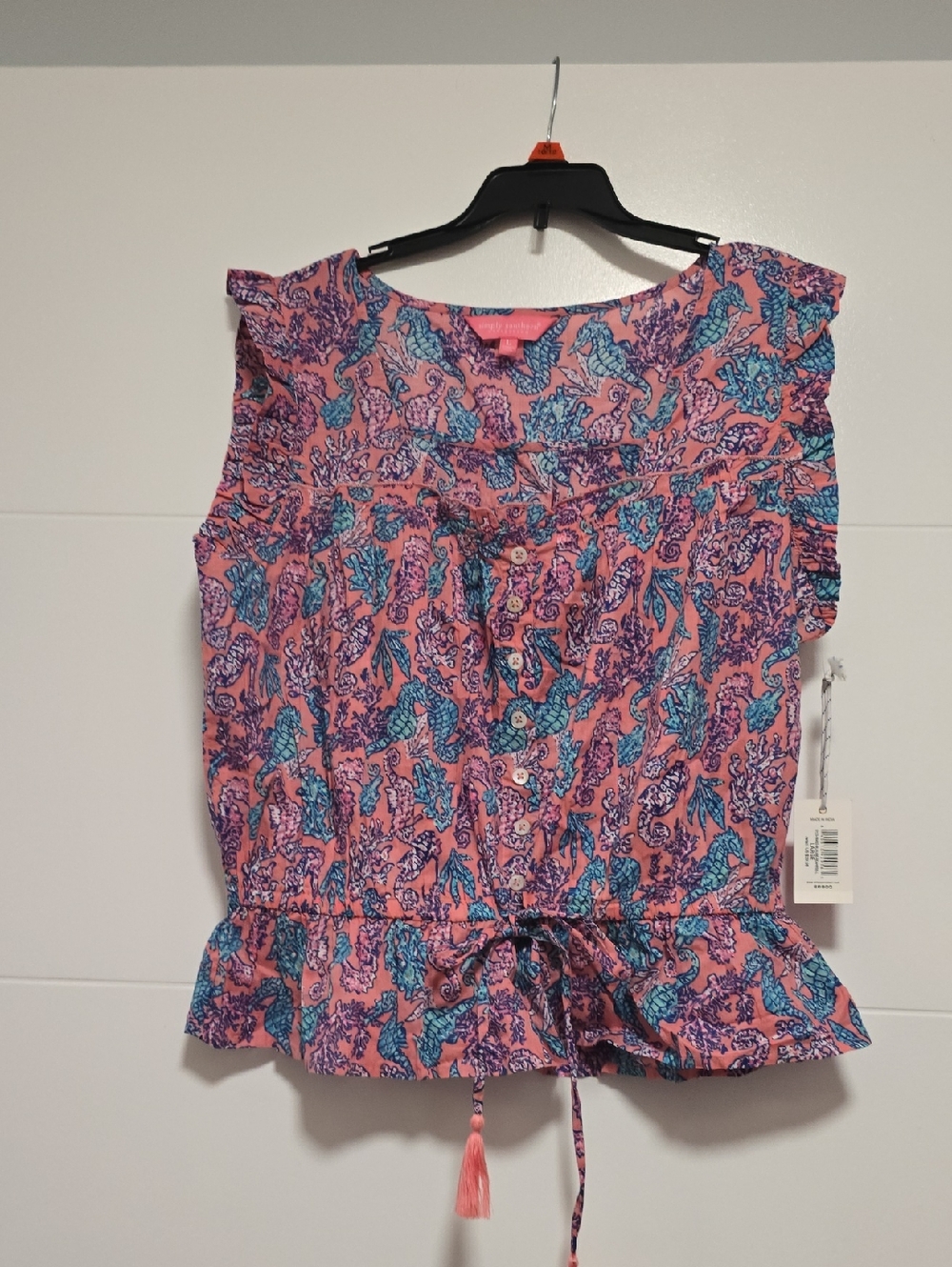 Simply Southern Ruffle Seahorse Blouse - L